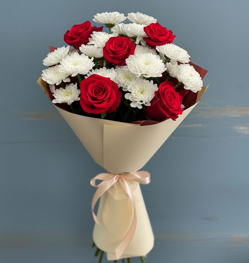 Букет цветов из: Розы и Хризантемы в Толмачёво Новосибирская область