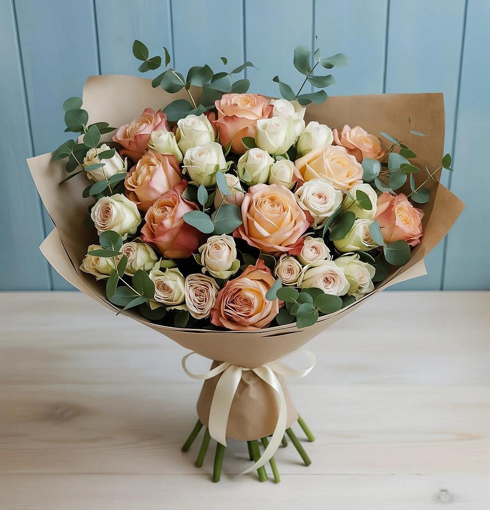 Букет цветов из: Альстромерии и Розы в Толмачёво Новосибирская область