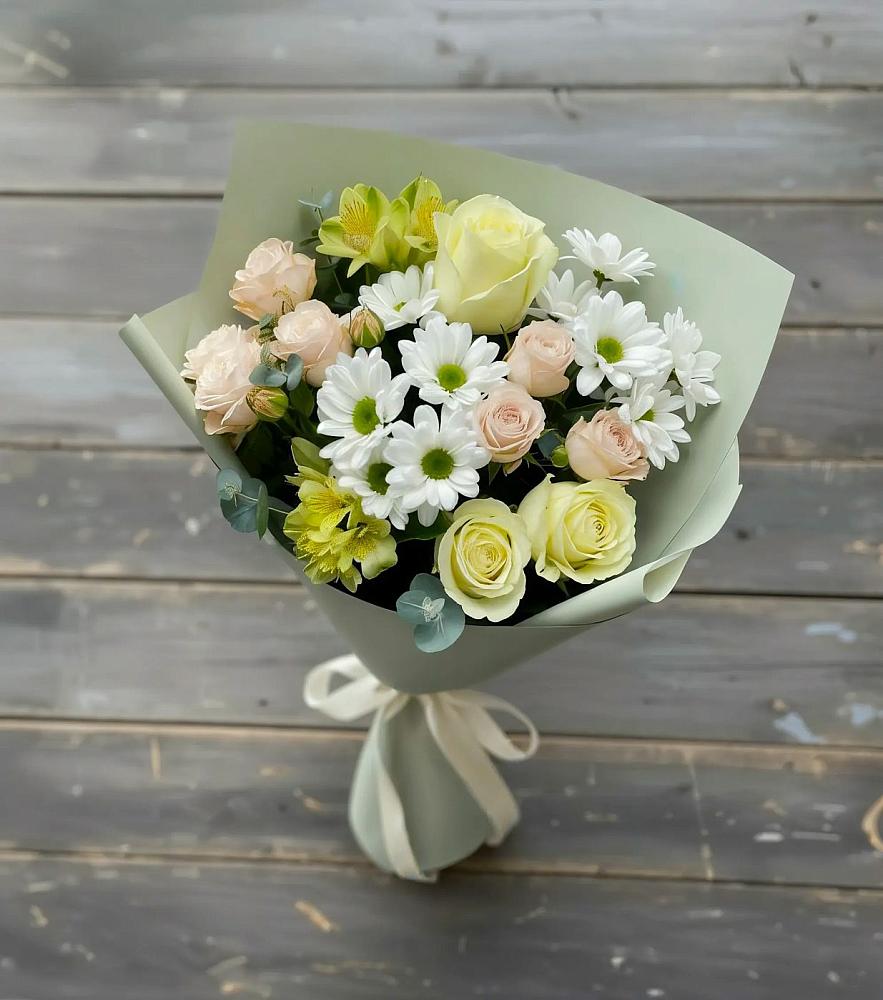 Букет цветов из: Альстромерии, Розы и Хризантемы в Толмачёво Новосибирская область