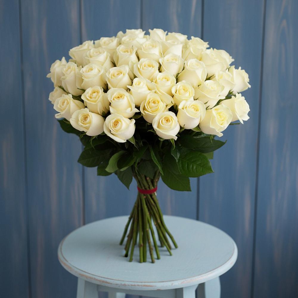 Букет 51 Белая роза Эдлесс Лав в Толмачёво Новосибирская область