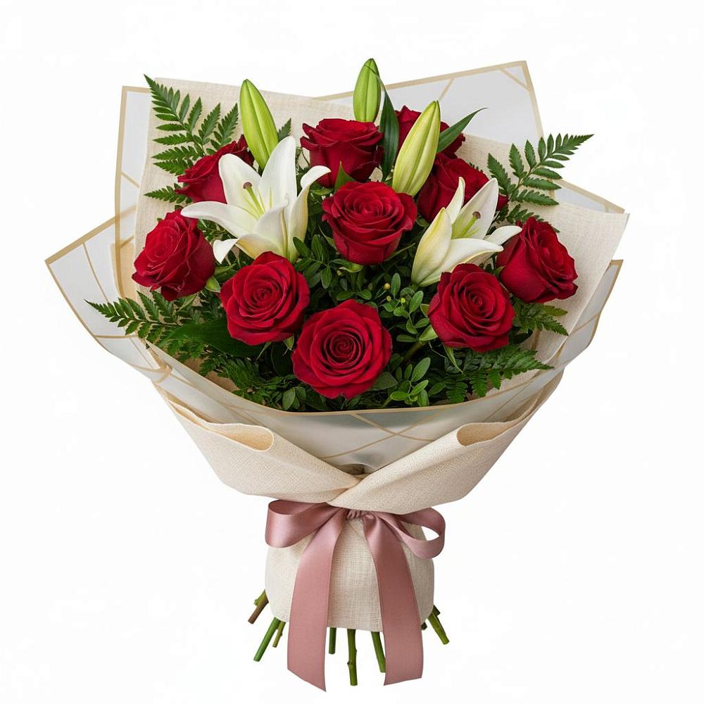 Букет цветов из: Лилии и Розы в Толмачёво Новосибирская область