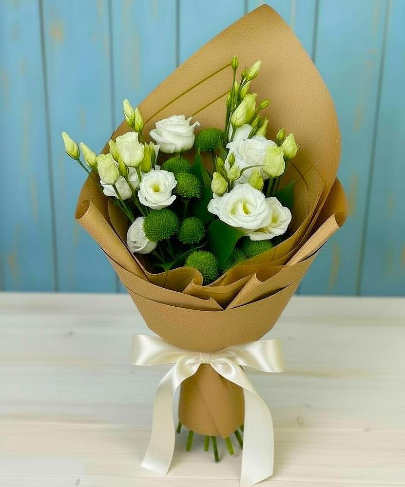 Букет цветов из: Хризантемы и Лизиантусы в Толмачёво Новосибирская область