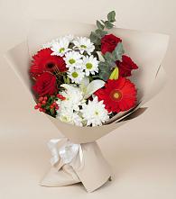 Букет цветов из:  Розы, Хризантемы, Герберы и Лилии в Толмачёво Новосибирская область