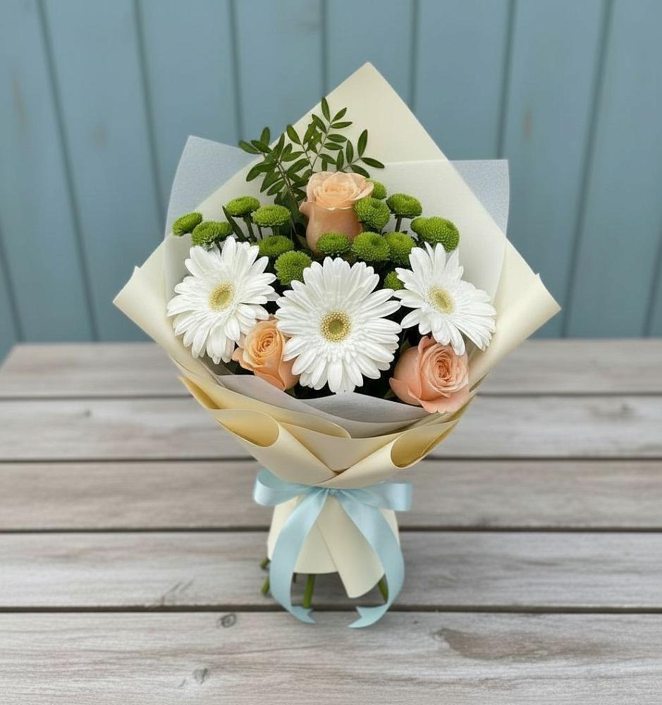 Букет цветов из: Герберы, Розы и Хризантемы в Толмачёво Новосибирская область