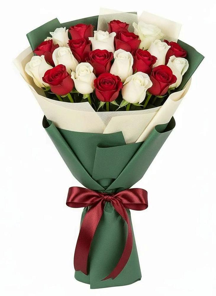 Букет Микс из красных и белых роз в Толмачёво Новосибирская область