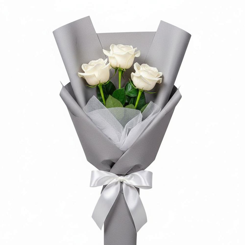 Букет 3 белые розы в Толмачёво Новосибирская область