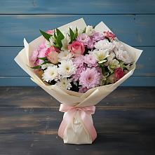 Букет цветов из:  Хризантемы, Альстромерии и Розы в Толмачёво Новосибирская область