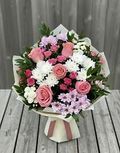 Букет цветов из:  Альстромерии, Гвоздики, Розы и Хризантемы в Толмачёво Новосибирская область