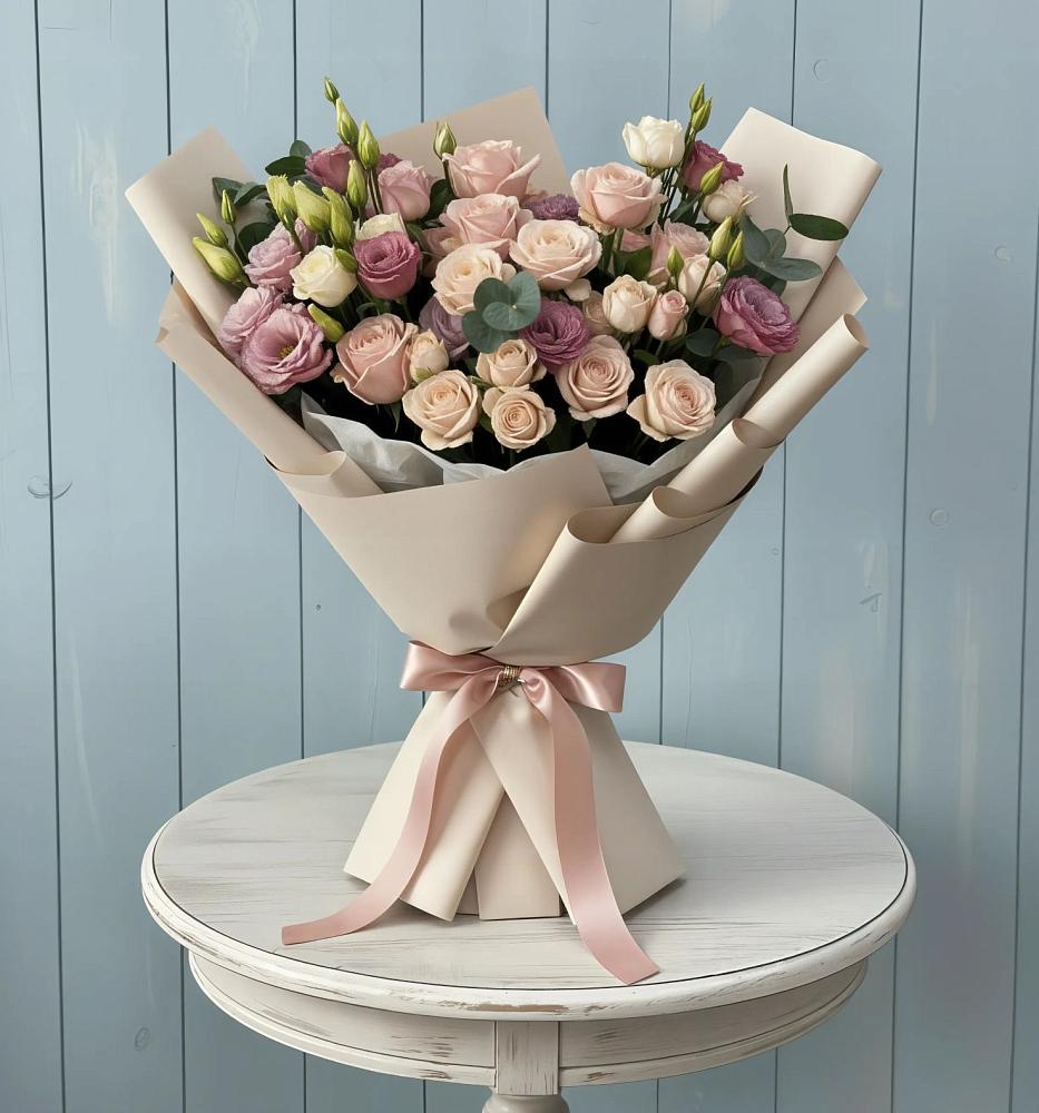 Букет цветов из: Розы и Лизиантусы в Толмачёво Новосибирская область