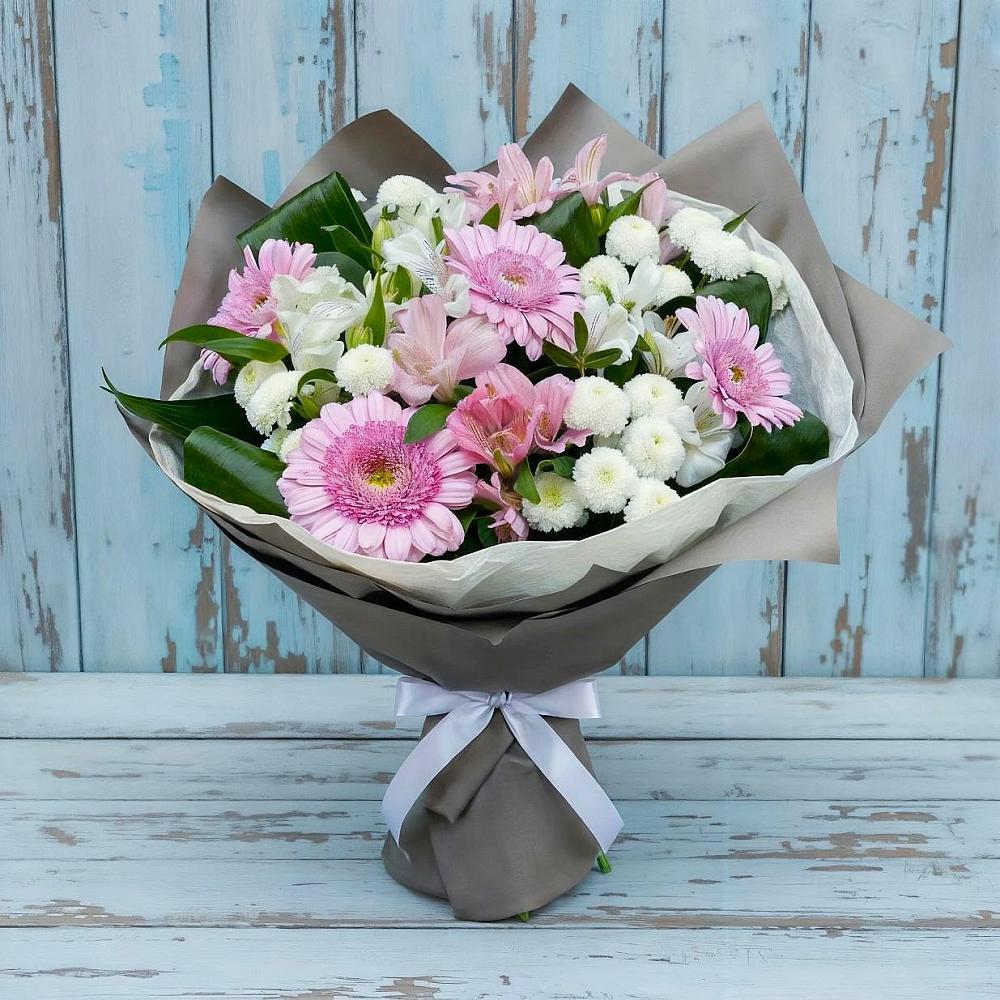 Букет цветов из: Герберы, Альстромерии и Хризантемы в Толмачёво Новосибирская область